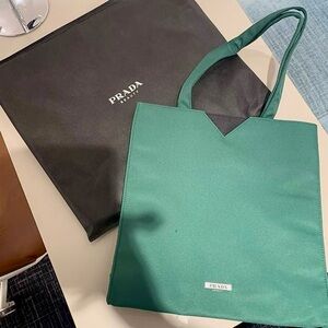 Prada Paradigme Dark Green Canvas Tote Bag NWT GWP